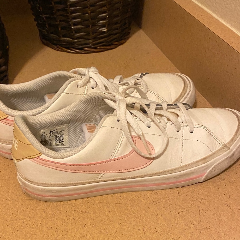 Nike Kids White and Pink Swoosh Sneakers